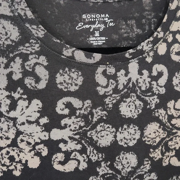 Sonoma Everyday Tee ling sleeve patterned top grey M Medium - Picture 2 of 4